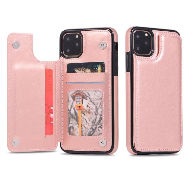 Elegant Stöttåligt Skal med Kortfack - iPhone 11 Roséguld