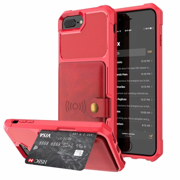 iPhone 8 Plus - Praktiskt Skal med Kortfack Röd