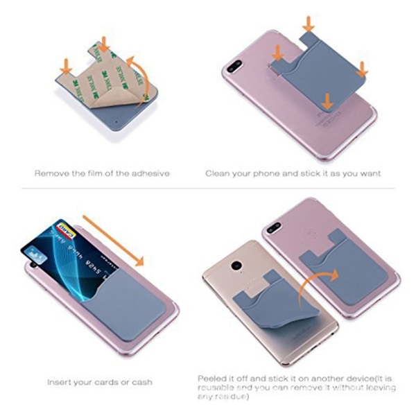 Praktisk selvklebende kortholder for mobiltelefoner Ljusrosa