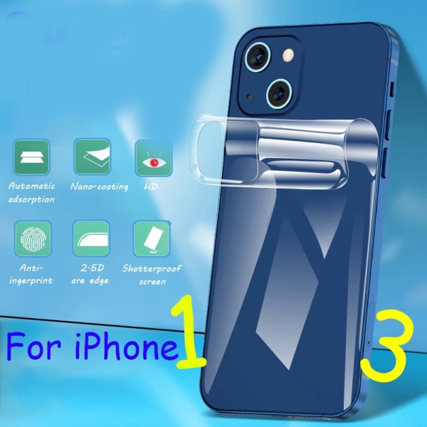 3-PACK iPhone 13 Baksida Hydrogel Skärmskydd 0,3mm Transparent/Genomskinlig