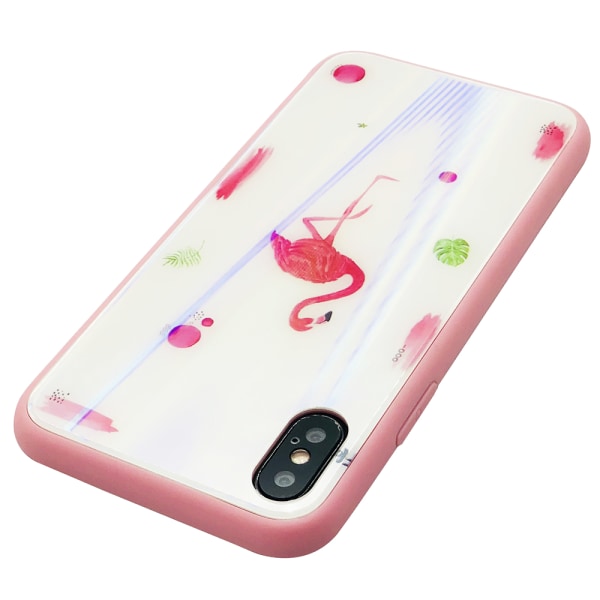 Tyylikäs suojakuori iPhone X/XS:lle (karkaistu lasi) Flamingo