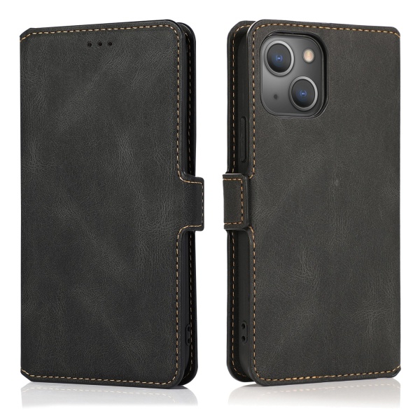 iPhone 15 Plus - Elegant Flip Wallet Skinnfodral Svart
