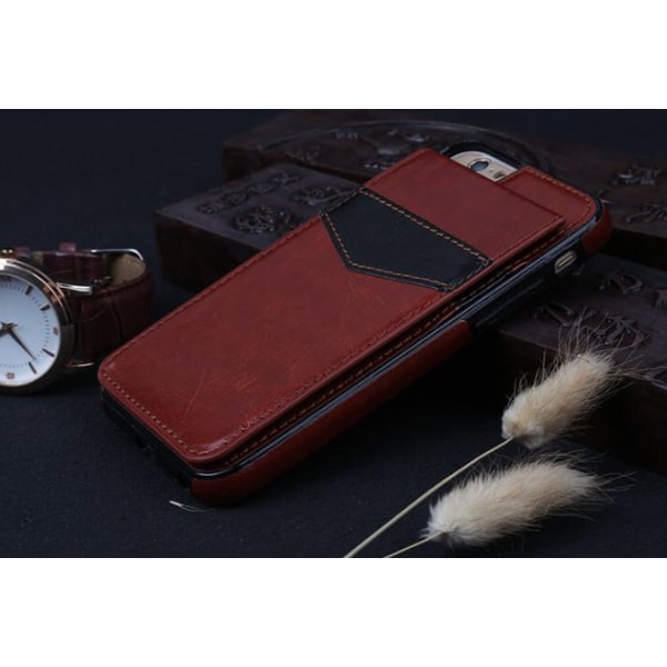 iPhone 6/6S Elegant lærveske med lommebok/kortrom Röd