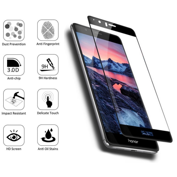 Huawei P9 2-PACK Skärmskydd 3D 9H 0,2mm HD-Clear Screen-Fit Svart