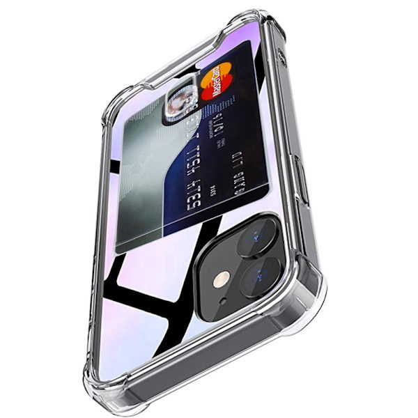 iPhone 12 Mini - Beskyttende praktisk etui med kortholder Transparent