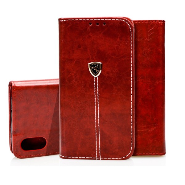 iPhone X/XS- Plånboksfodral i fint Läder Röd