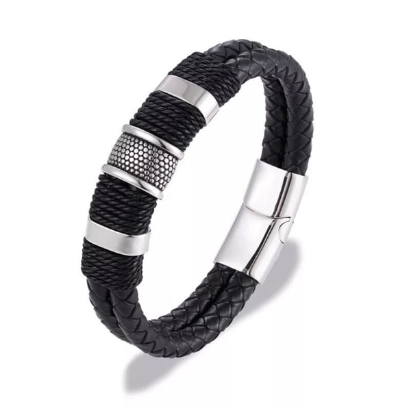 Stilsäkert Armband i Flätat PU-Läder Svart 19CM 