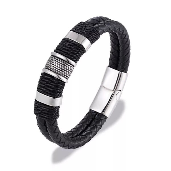 Stilsäkert Armband i Flätat PU-Läder Svart 21CM