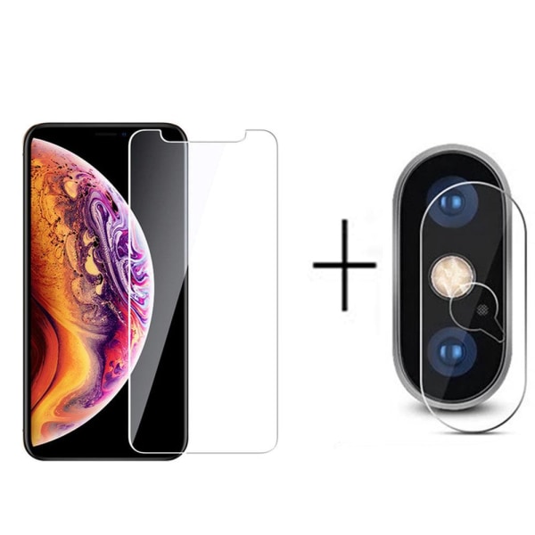 2-PACK iPhone X/XS skærmbeskytter + kameralinsebeskytter HD 0,3 mm Transparent/Genomskinlig