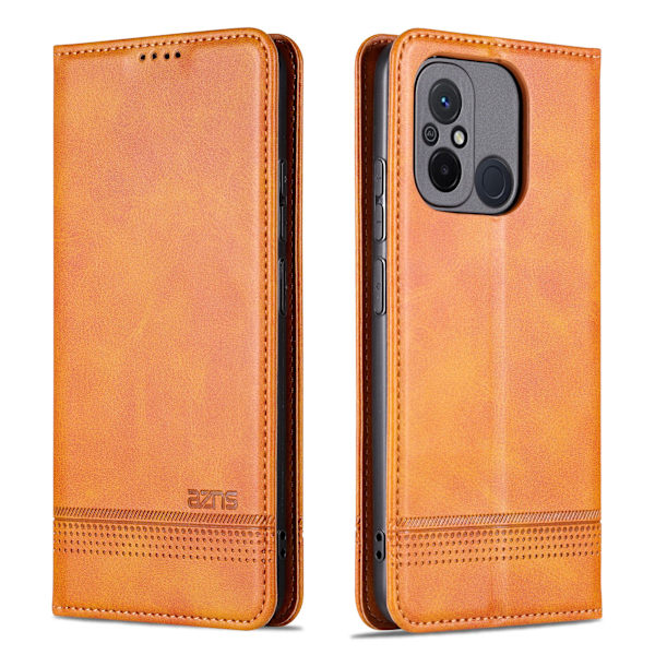 Lyxigt läderfodral för Redmi 12C Khaki Brun