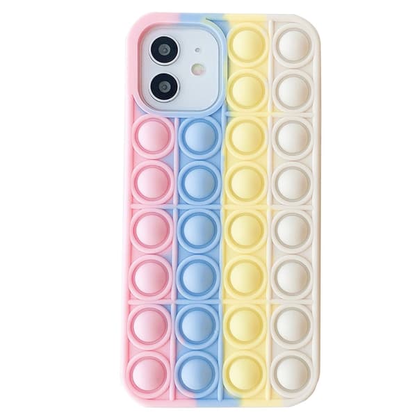 iPhone 12 - Skyddande Fidget Pop It Silikonskal Blå-Grön-Vit