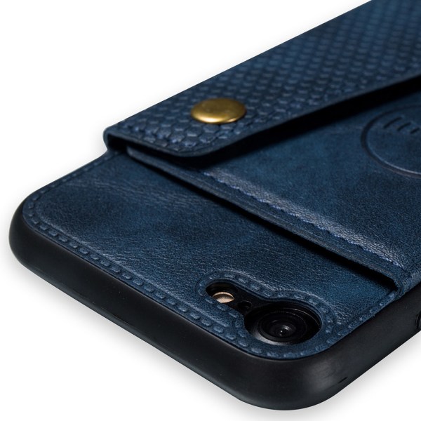 iPhone 8 - Smart Stilfuldt Retro Cover med kortrum Mörkblå