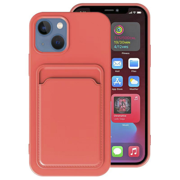 iPhone 14 - Praktiskt Stilrent Skal med Korthållare Röd