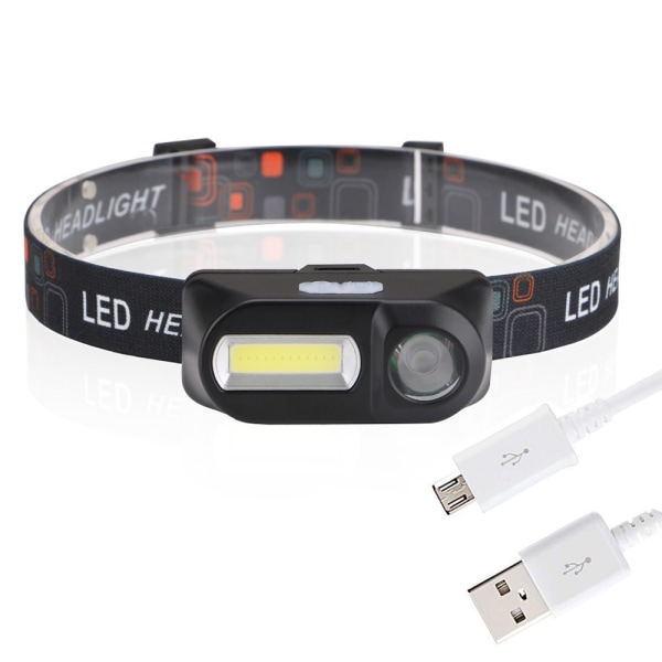 Lätt och smidig pannlampa (COB/XPE LED) USB-laddning Svart