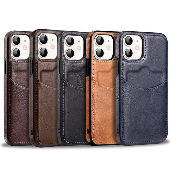iPhone 12 mini - Elegant Skalfodral med Kortplats Mörkbrun