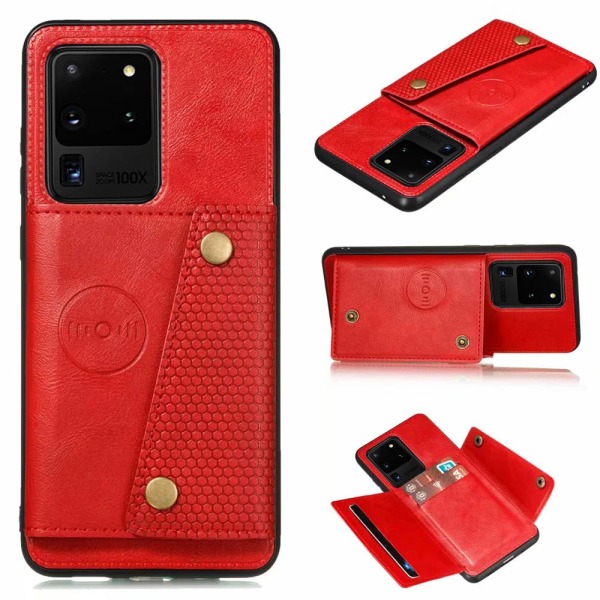 Stilsäkert Skal med Kortfack - Samsung Galaxy S20 Ultra Röd