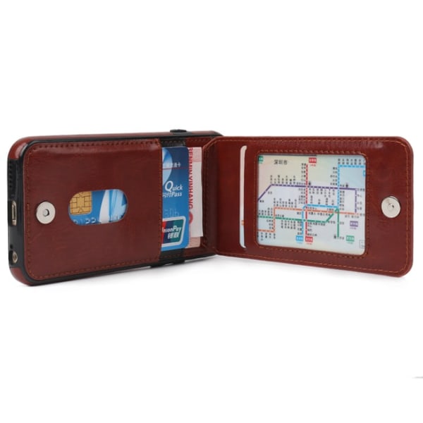 iPhone 7 PLUS - Praktiskt Robust Läderskal med Plånbok/Kortfack Röd