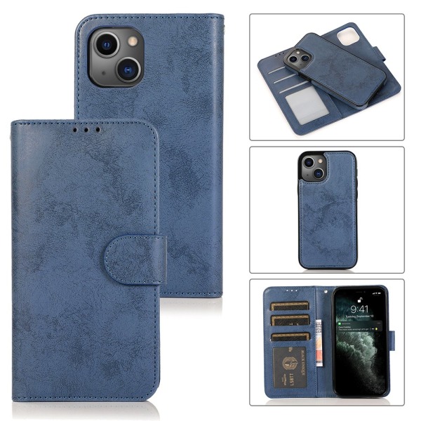 iPhone 14 Plus - Tehokas käytännöllinen lompakkokotelo LEMAN Mörkblå