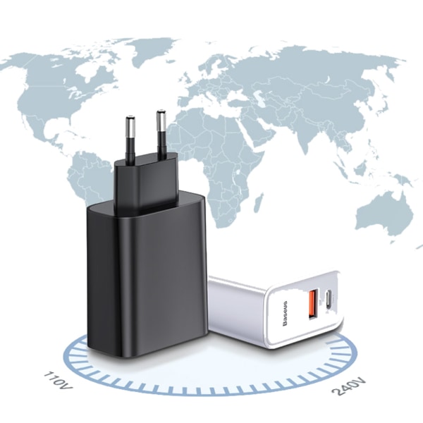 Praktiskt Type-C USB Väggadapter BASEUS Svart Svart