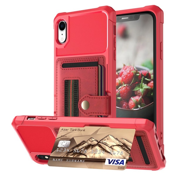 iPhone XR - Kestävä suojaava kansi korttilokerolla Röd