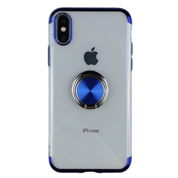 Eksklusivt silikonetui med ringholder (Floveme) - iPhone X/XS Blå Blå