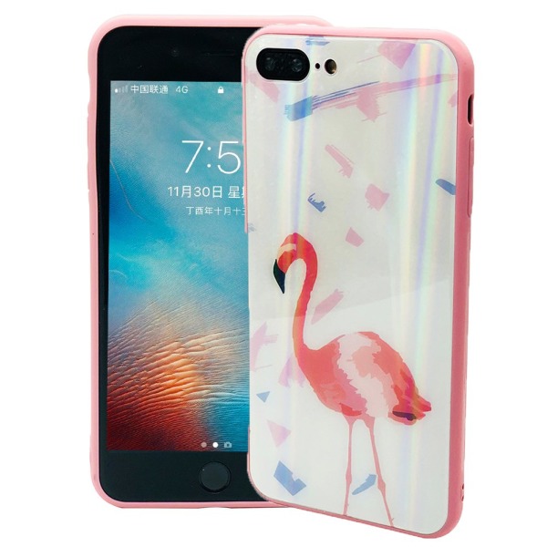 Elegant Skyddskal för iPhone 8 Plus (Härdat glas) Flamingo