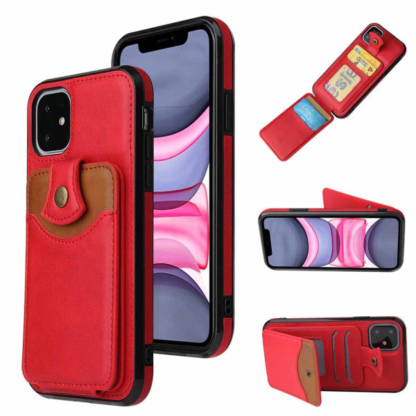 iPhone 14 Plus - Praktiskt Stilsäkert Skal med Korthållare Röd