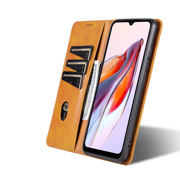 Lyxigt läderfodral för Redmi 12C Khaki Brun