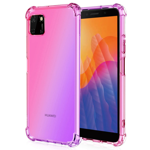 Huawei Y5p - Kraftig Floveme silikonetui Blå/Rosa