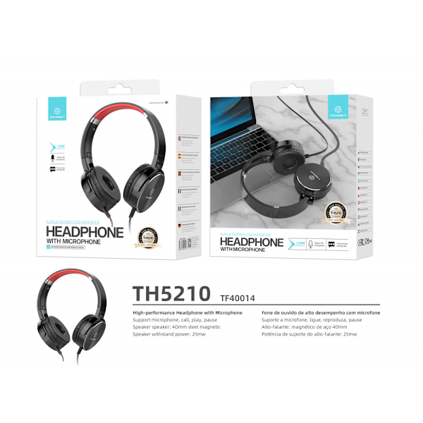 Svart Stilrent Headset med Sladd och inbyggd mikrofon