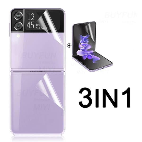 2-PACK Samsung Galaxy Z Flip 3 3-in-1 Hydrogel-näytönsuoja Transparent