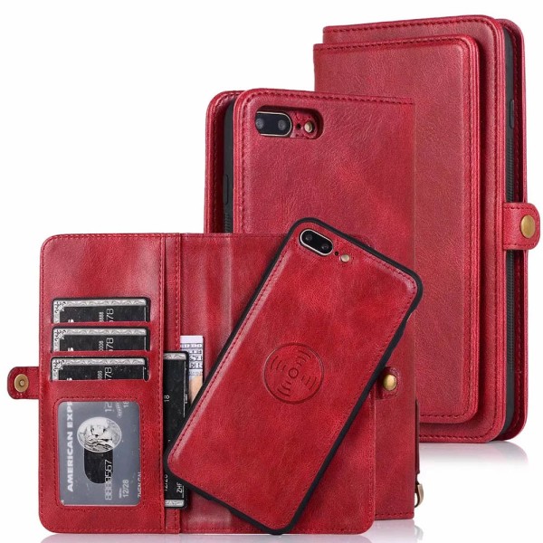 iPhone 7 Plus - Praktisk Smart Wallet-deksel Röd