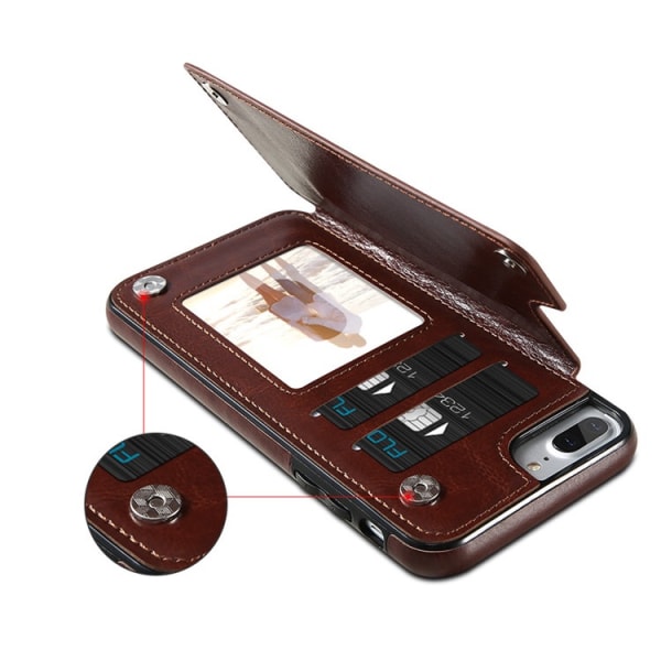 iPhone 8 Plus - Smart Läderskal med Plånbok/Kortfack NKOBEE Röd