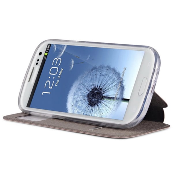 Smart etui med vindue og svarfunktion til Galaxy S4 Blå