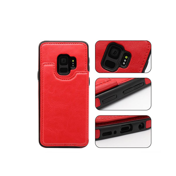 Lædertaske med pung/kortplads til Samsung Galaxy S9 Röd