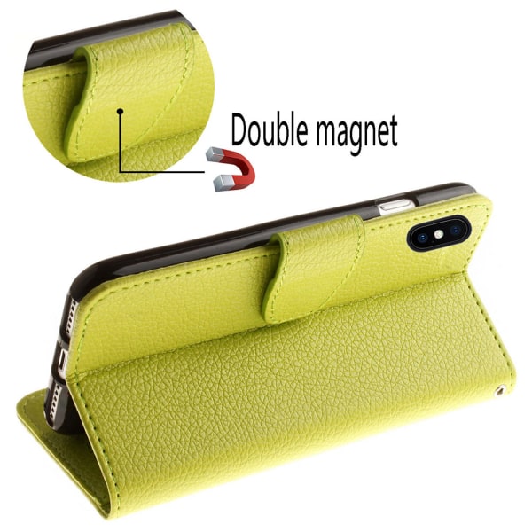 Praktisk deksel med lommebok til iPhone XR Grön