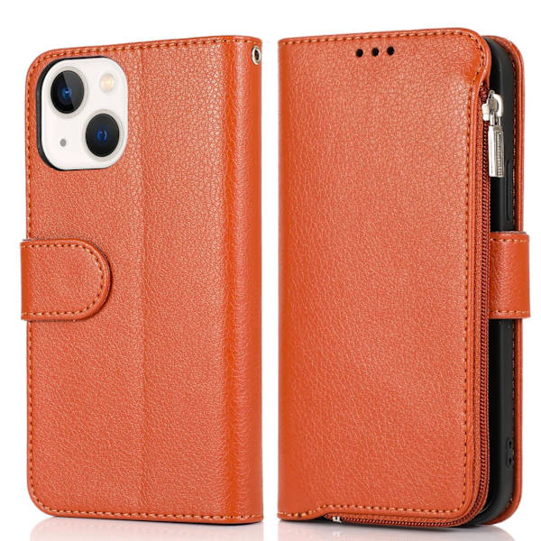 iPhone 15 Plånboksfodral med dragkedja - Praktiskt Flip-fodral Brun