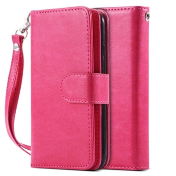 Käytännöllinen 9-kortin lompakkokotelo iPhone 7 PLUS -puhelimelle -PINK- Rosa Rosa