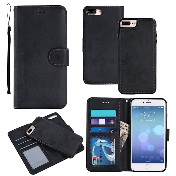 iPhone 8 Plus - Etui med Smartfunksjon (LEMAN) Svart
