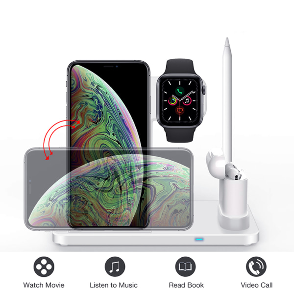 4i1 trådløs opladningsmobil, Apple Watch, Apple Pen, Airpods Svart