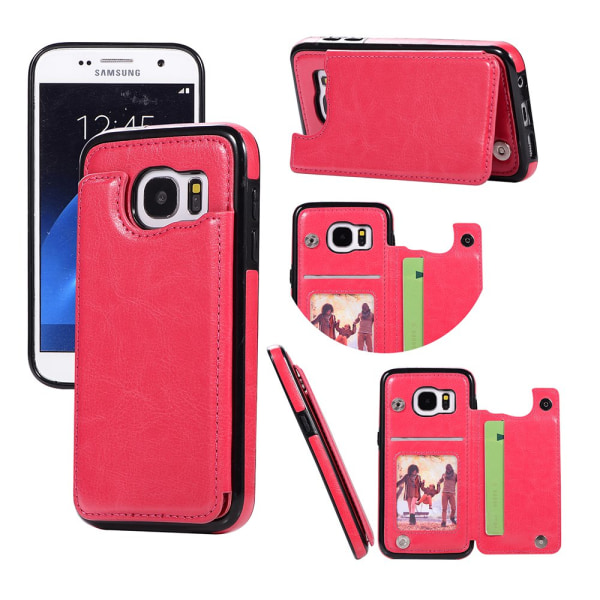 Läderskal med Plånbok/Kortfack till Samsung Galaxy S7 Rosaröd