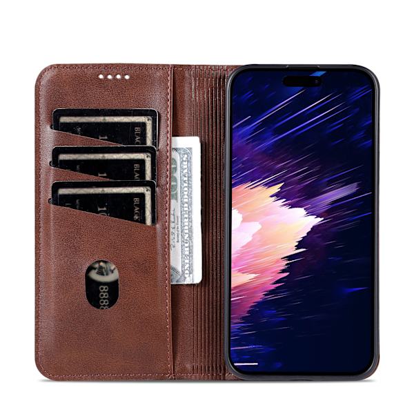iPhone 15 plus - Pl�nboksfodral Magnetisk i L�der 3-kortfack Red