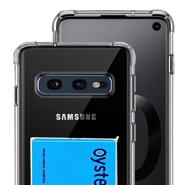 Samsung Galaxy S10E - Iskuja vaimentava kansi korttilokerolla Transparent/Genomskinlig