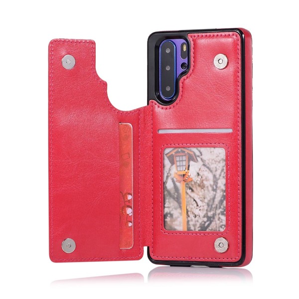 Elegant smartdeksel med kortholder - Huawei P30 Pro Röd