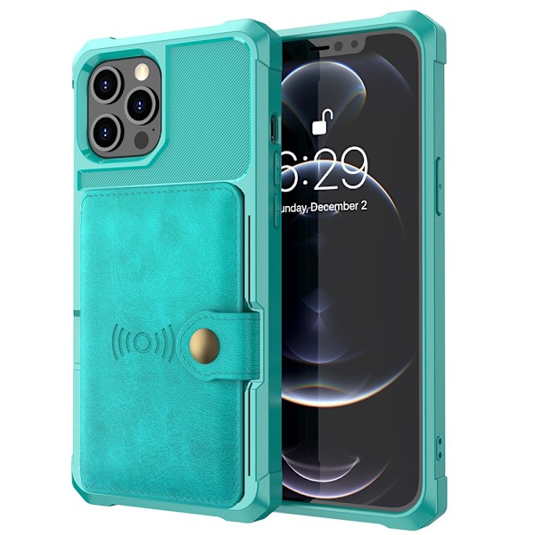 iPhone 12 Pro Max - Praktiskt Stilrent Skal med Korthållare Grön