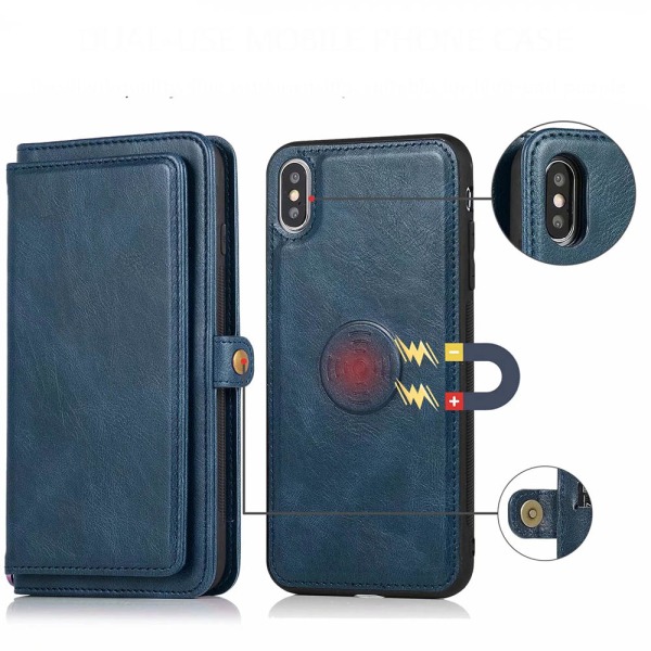 Elegant Dual Function Wallet Cover - iPhone X/XS Mörkblå