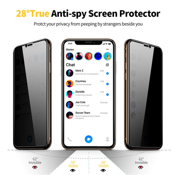 iPhone 11 - Anti-spion skjermbeskytter i herdet glass Genomskinlig