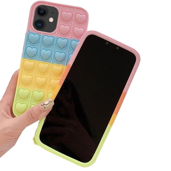 iPhone 12 - Stilrent Fidget Pop It Simple Dimple Silikonskal Rosa-Blå-Gul-Grön