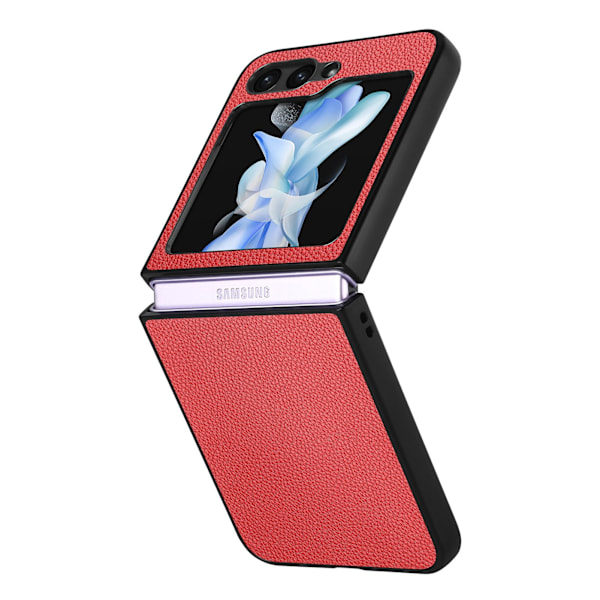 Galaxy Z Flip 5 - Elegant Litchi-mönstrat skal Red