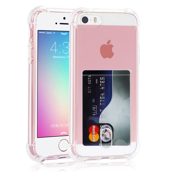 iPhone 5/5S/5SE - Tehokas suojakuori korttitelineellä Transparent/Genomskinlig